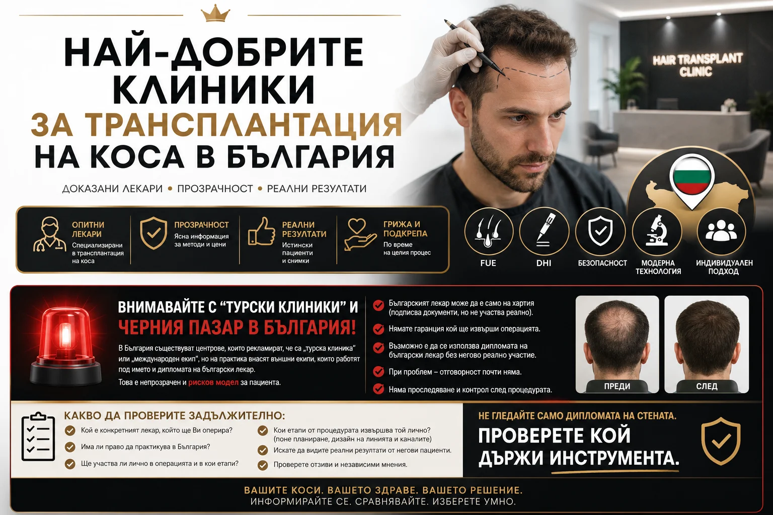 Най-добрите клиники за трансплантация на коса в България през 2026 г